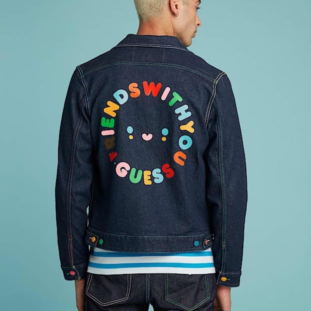 New GUESS Placed print denim jacket SZ 2XL